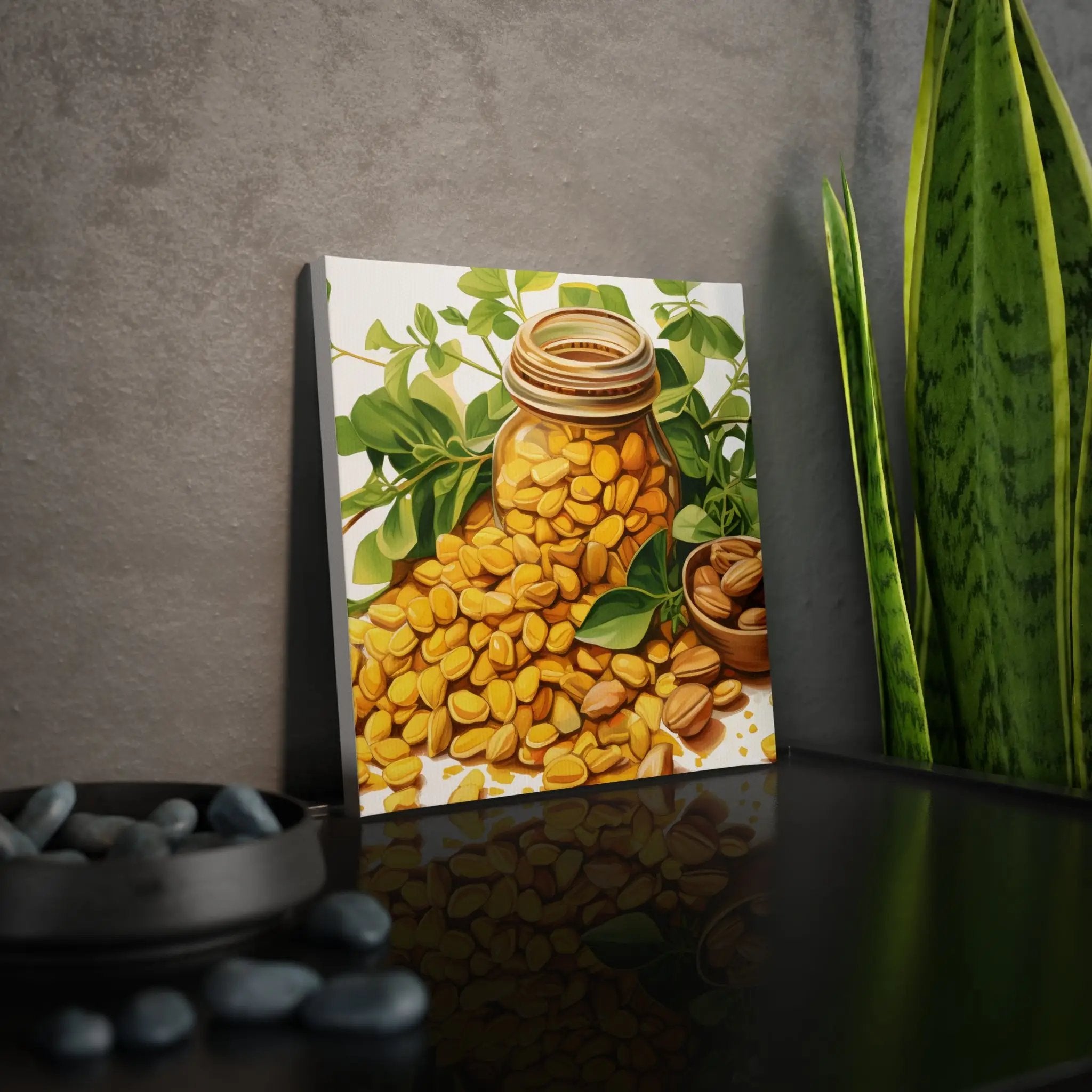 Canvas Gallery Wraps | a painting of a jar of beans on a table