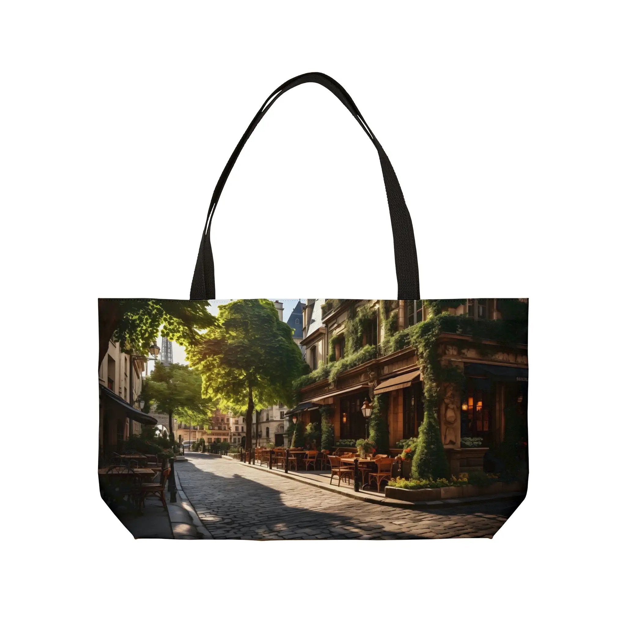 Weekender Tote Bag | a tote bag with a picture of a cafe