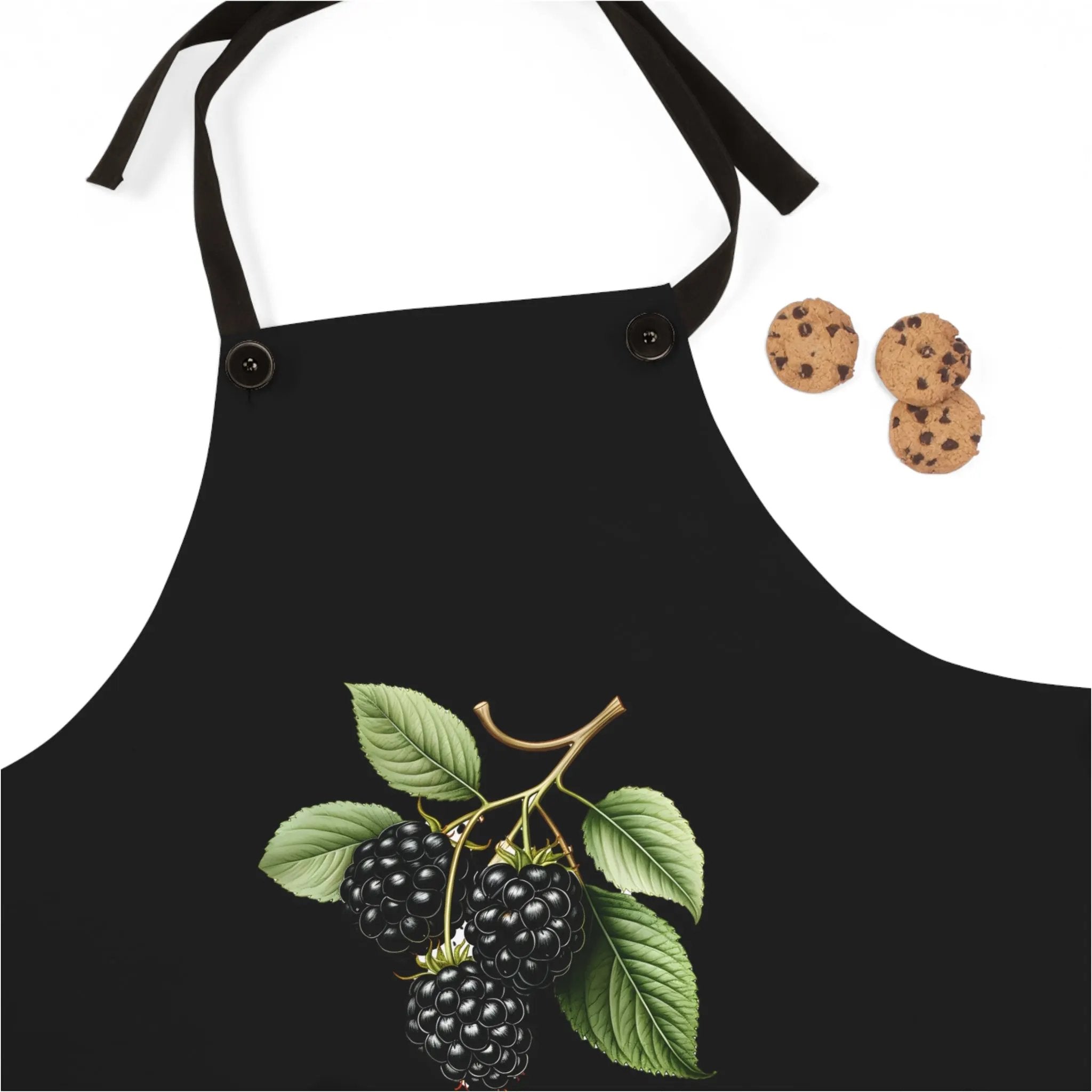 Chef Apron | a black apron with blackberries and cookies on it