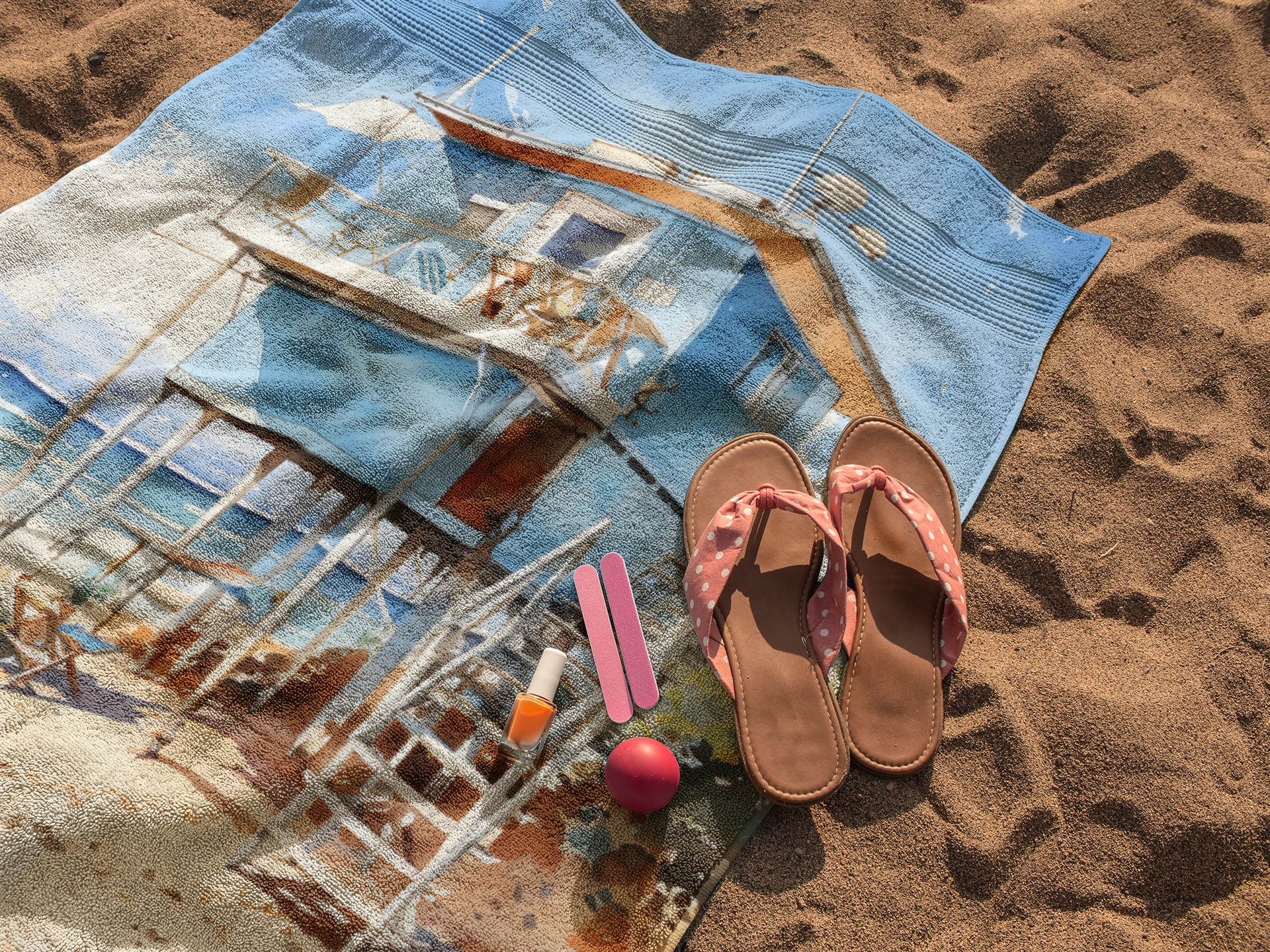 Best bath towel | a pair of sandals and a towel on a beach