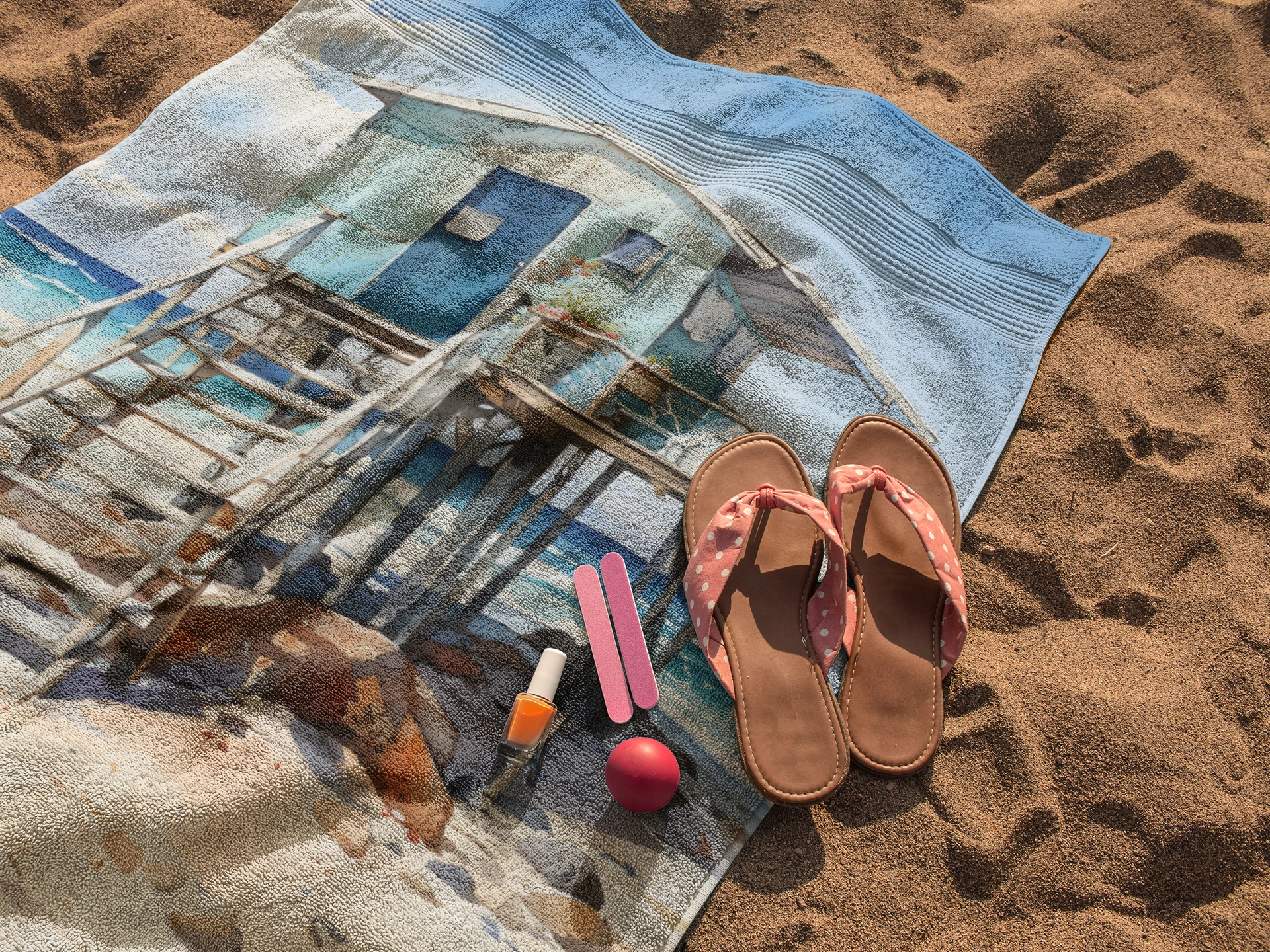 Best bath towel | a pair of sandals and a towel on a beach