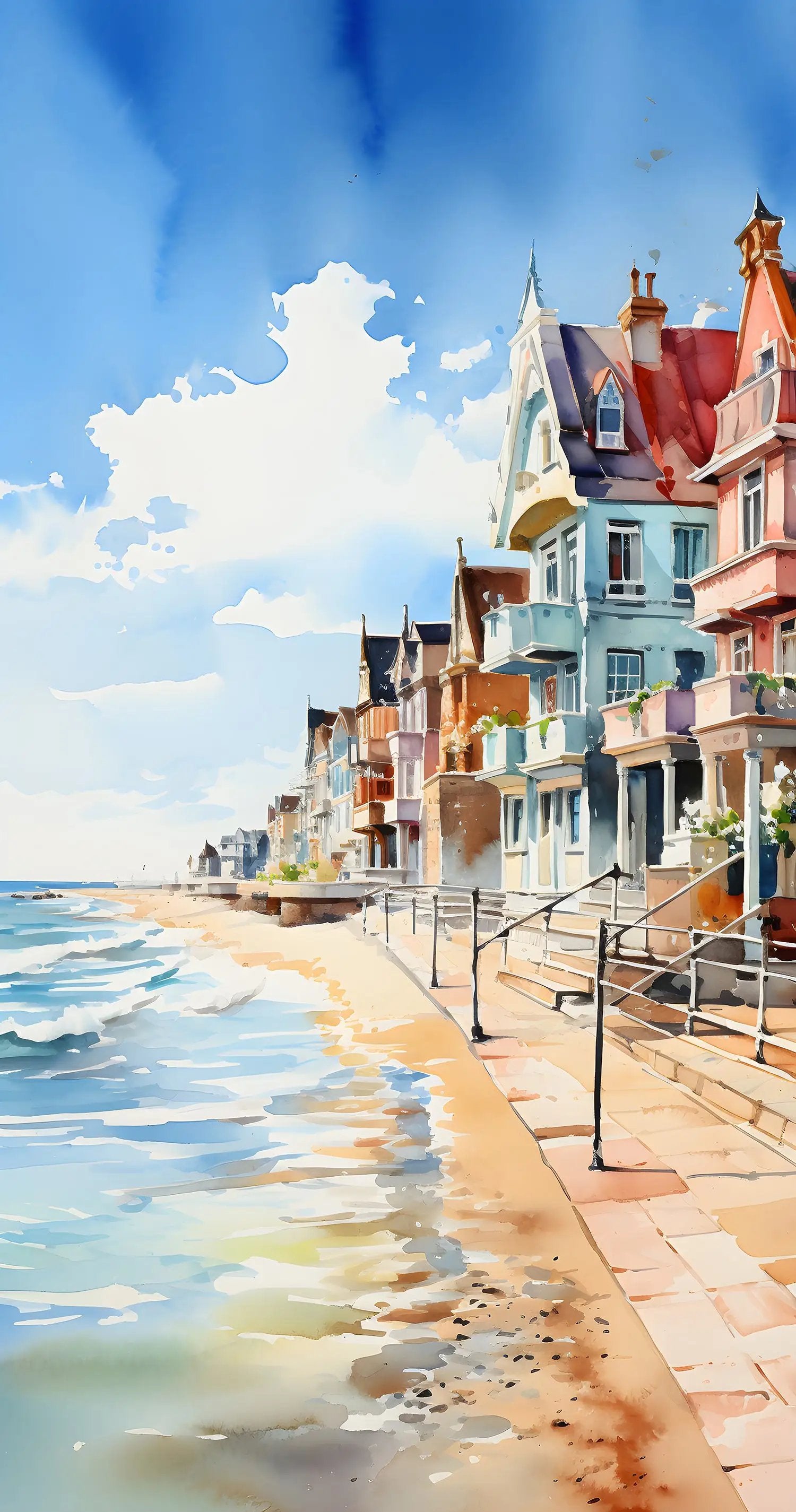 Best bath towel | a painting of a row of houses on a beach