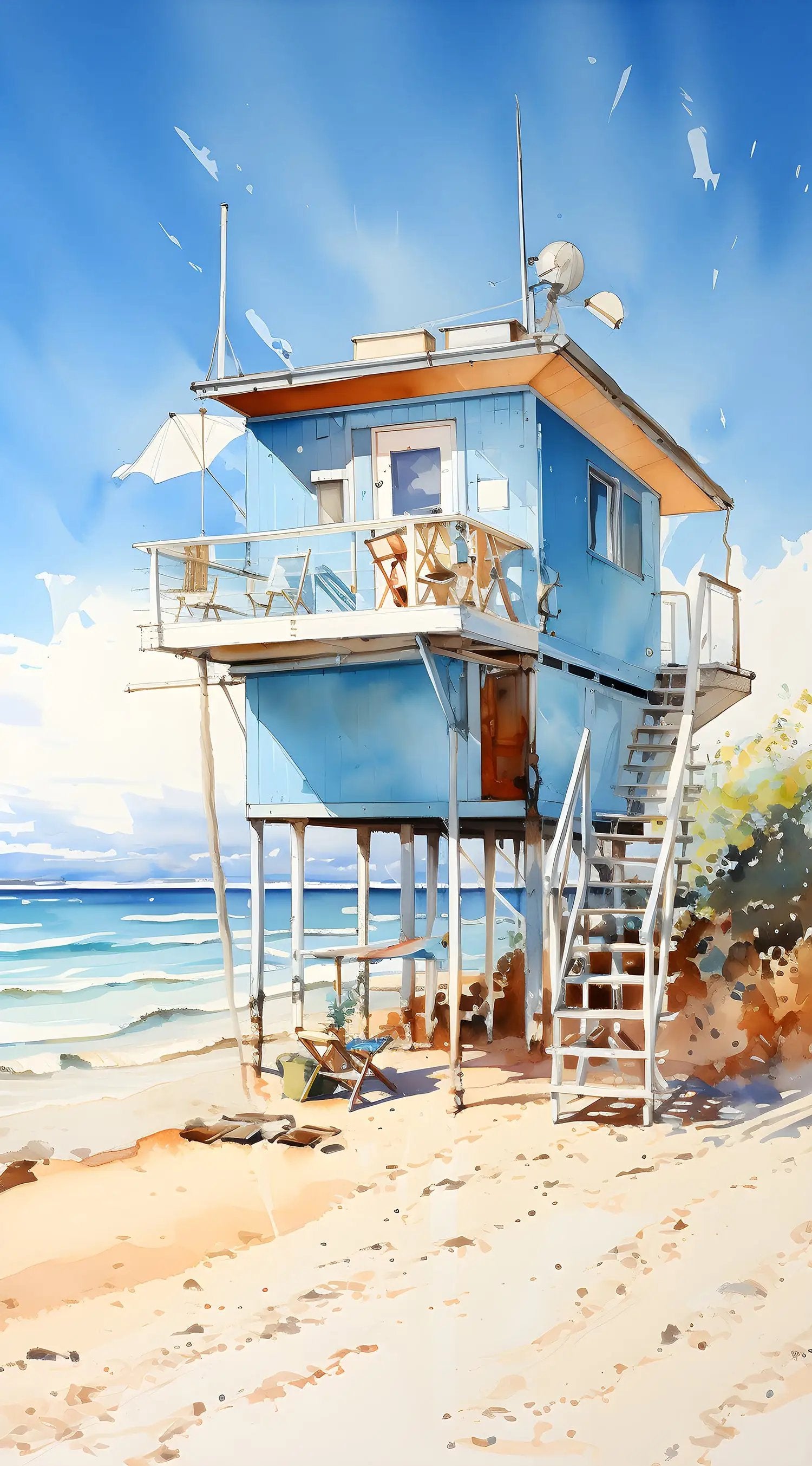 Best bath towel | a painting of a blue house on the beach