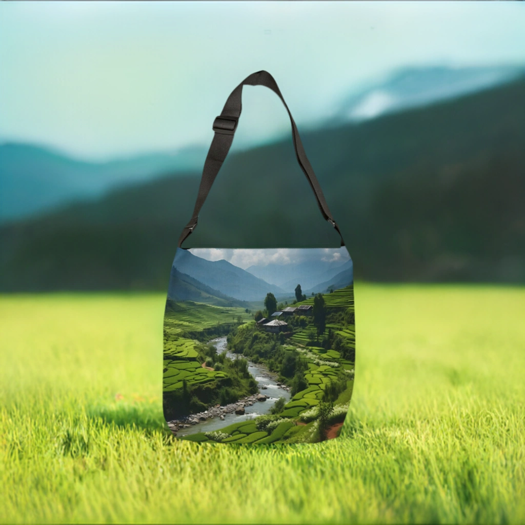 Weekender tote bag | a bag with a picture of a river in the mountains