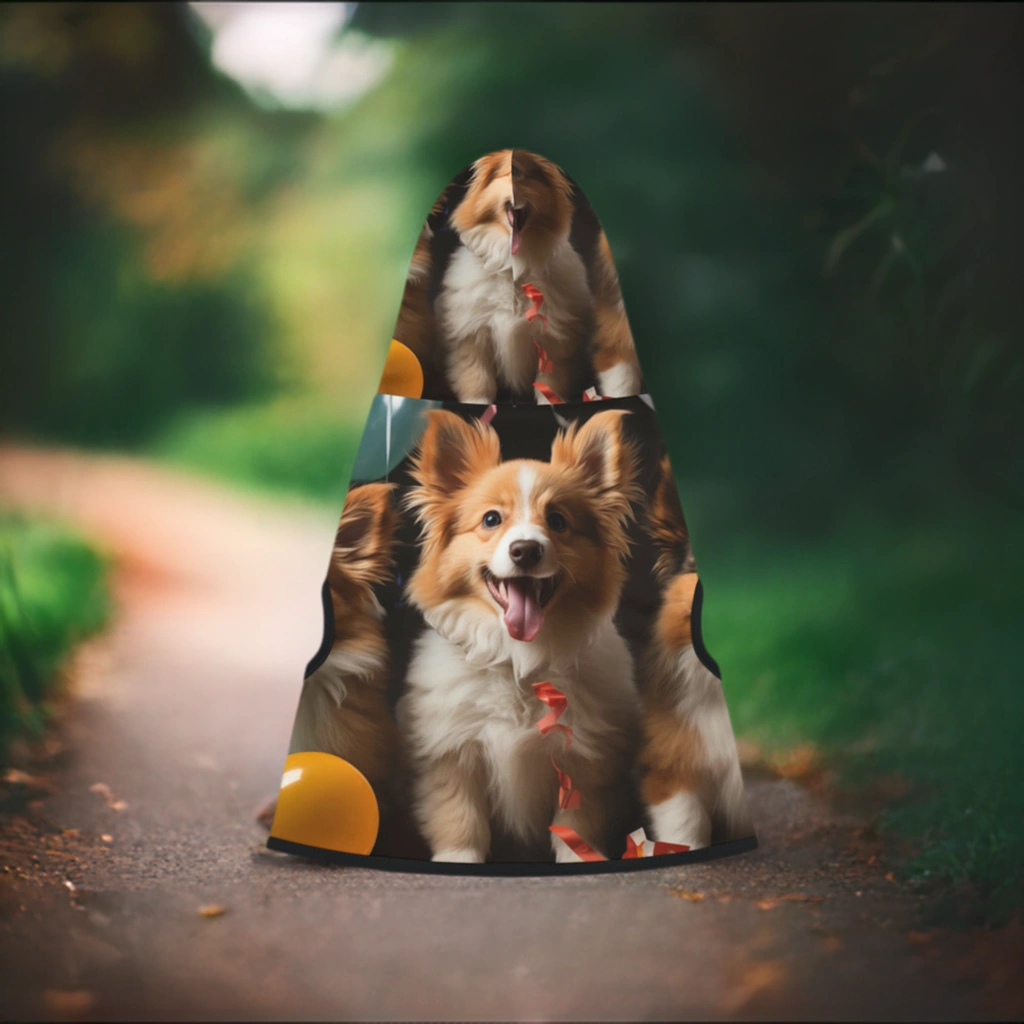 Pet hoodie | a dog wearing a hat with balloons on it