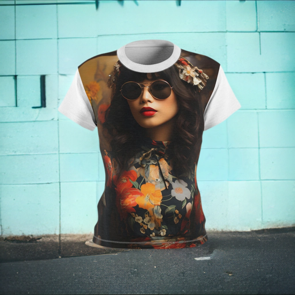 Women Tee | shirt with a picture of a woman wearing sunglasses