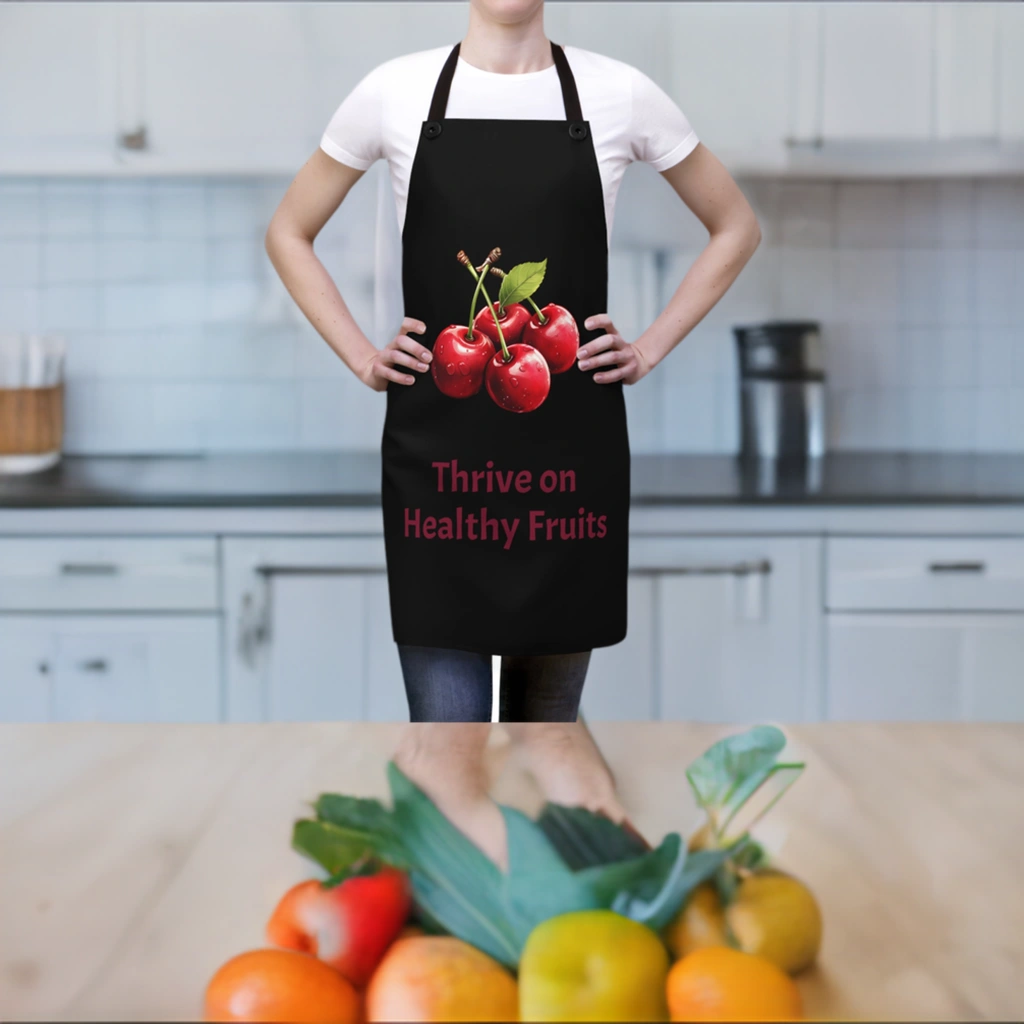 Chef Apron | a woman wearing an apron with cherries on it