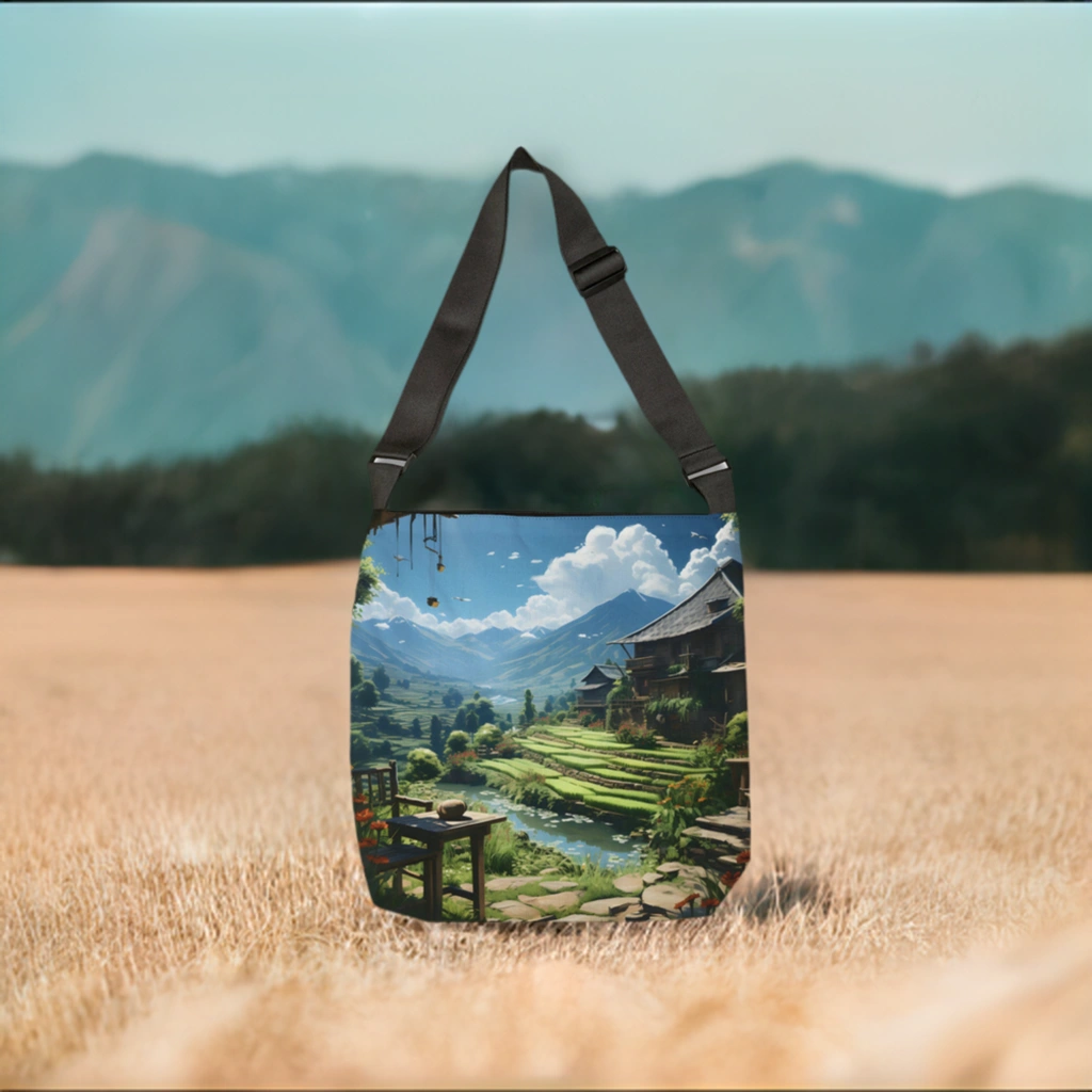 Weekender tote bag | a woman carrying a bag with a painting on it