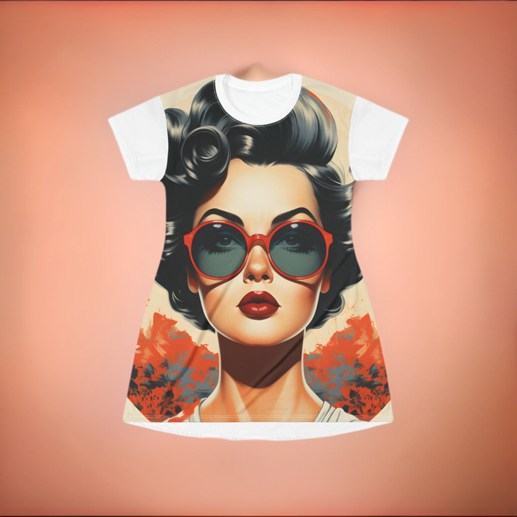 woman shirt dress | a women's t - shirt with a picture of a woman wearing sunglasses