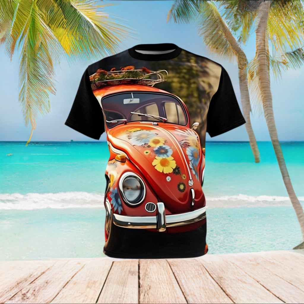 vintage shirt | a man wearing a t - shirt with a car painted on it