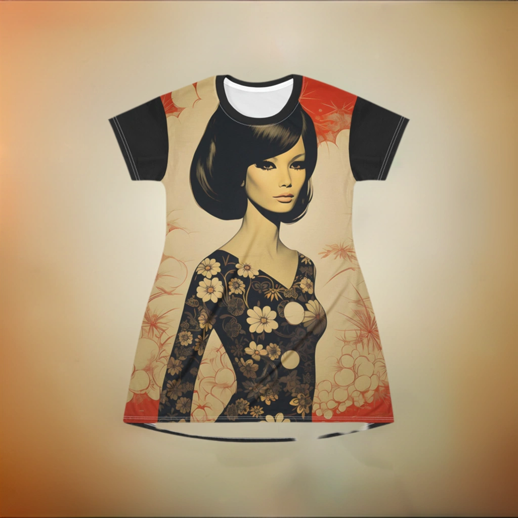 woman shirt dress | a women's t - shirt with a picture of a woman with flowers on