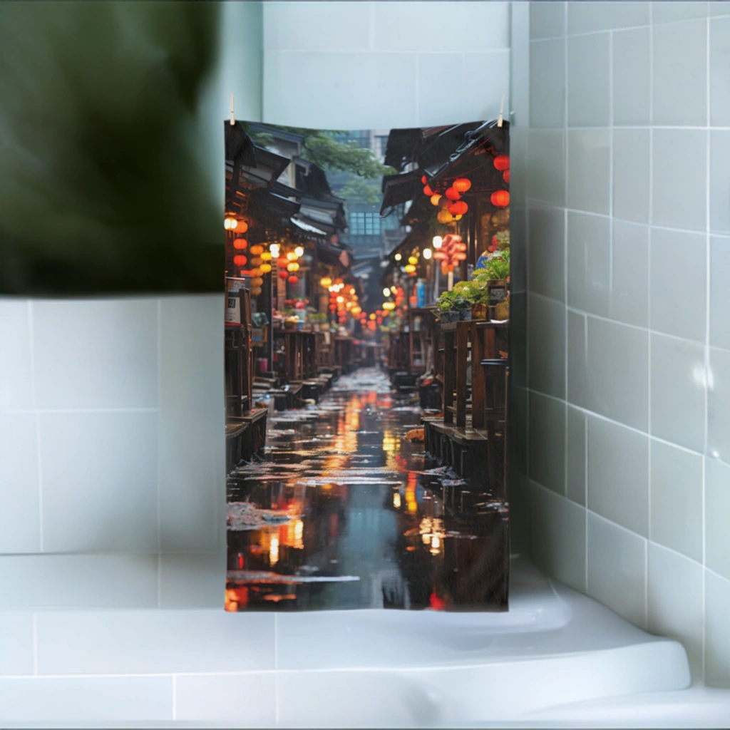 Hand Towel | A Peaceful and Picturesque Street in Vietnam with Lanterns