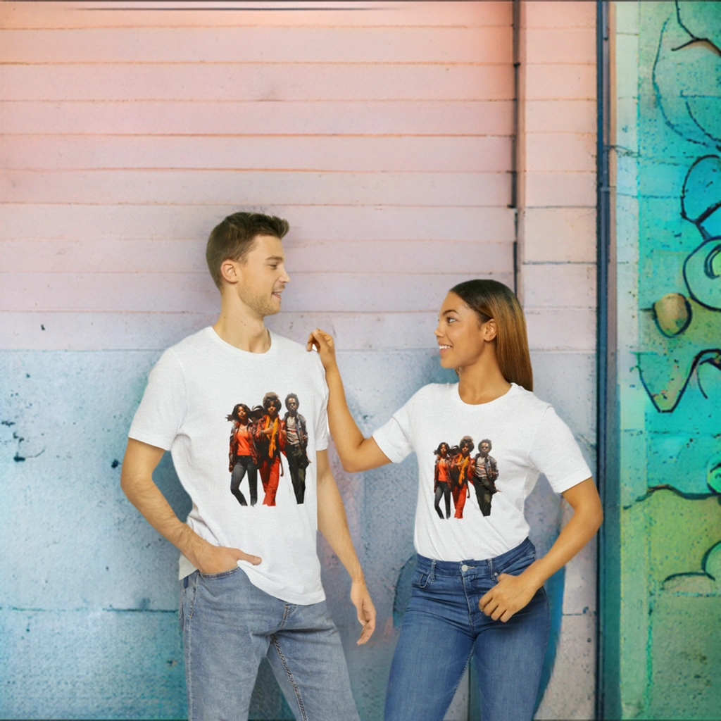 Couple t shirt | a black t - shirt with a group of people on it