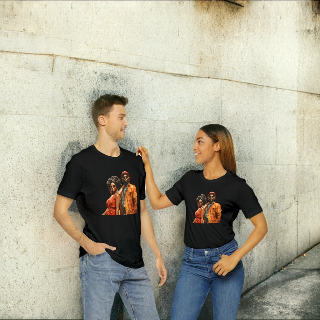 Couple T Shirt | a man and a woman standing next to each other