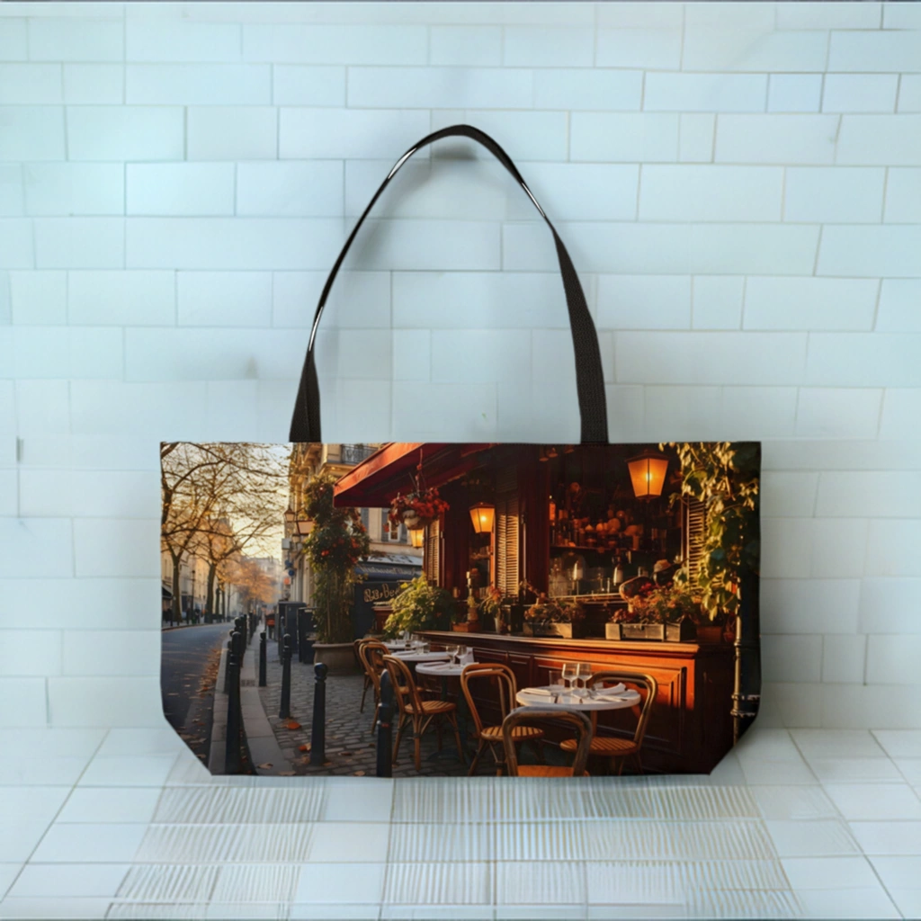 Weekender Tote Bag | a tote bag with a picture of a restaurant