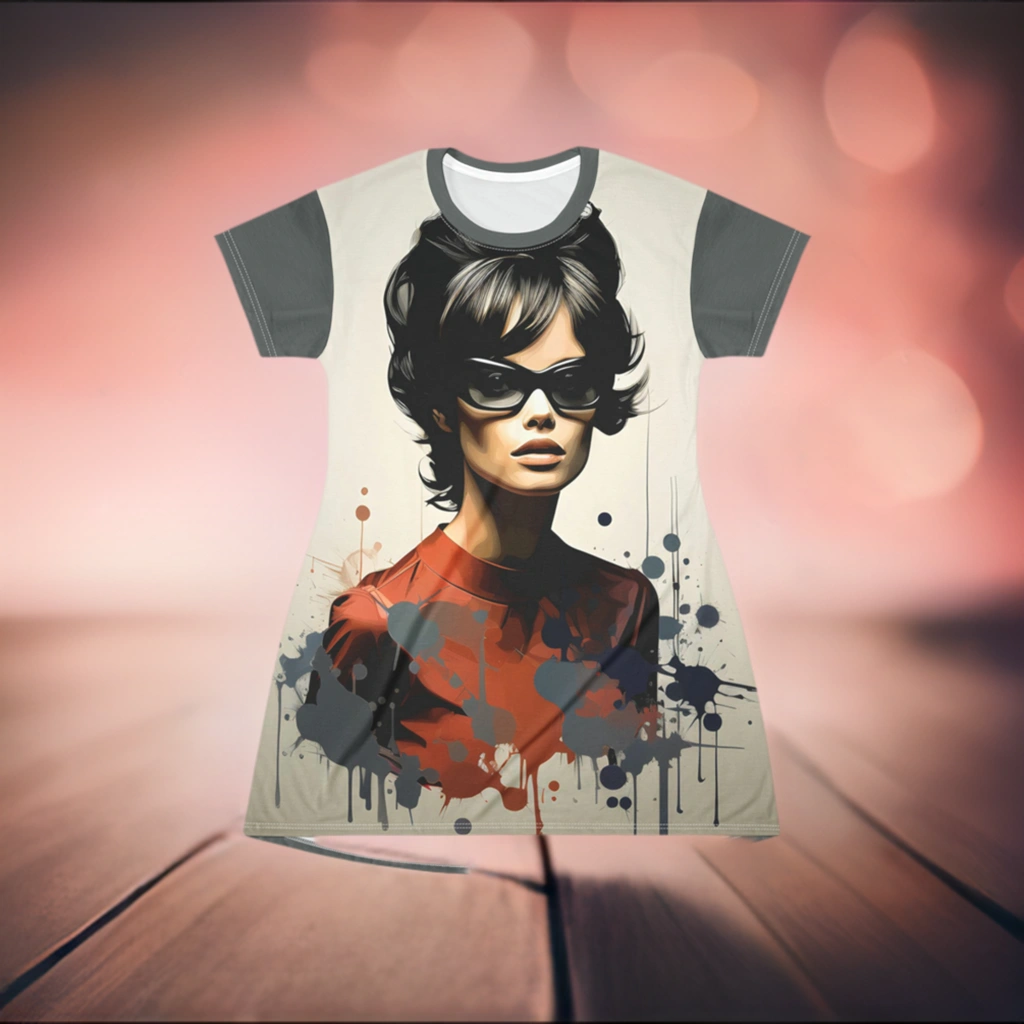 woman shirt dress | a women's t - shirt with a picture of a woman wearing sunglasses