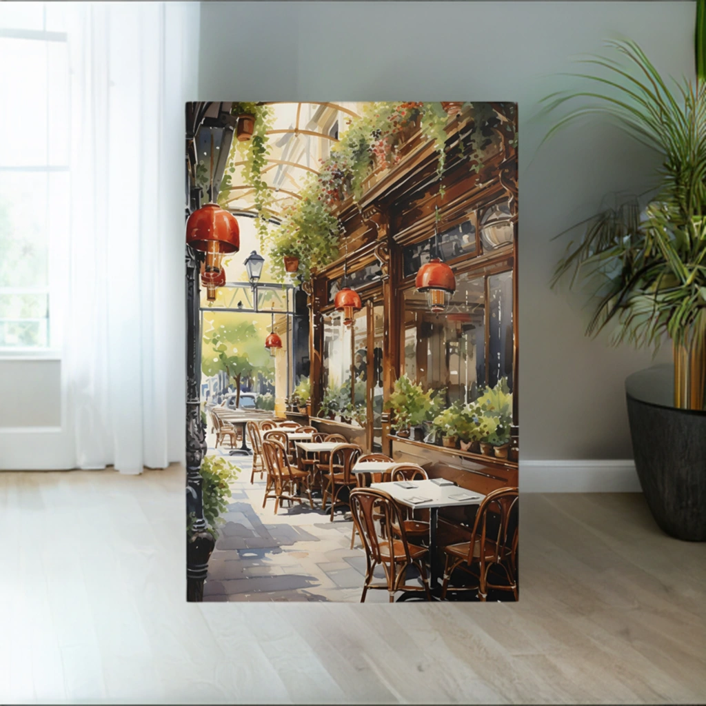 Area rugs for living room | a painting of a restaurant with tables and chairs