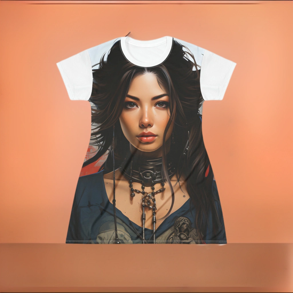 woman shirt dress | a women's t - shirt with a picture of a woman wearing a choke