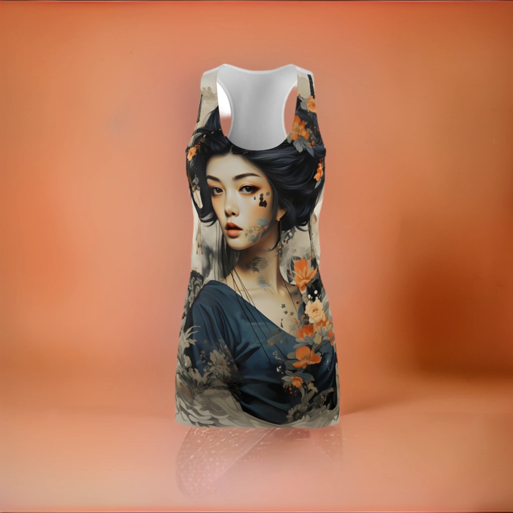 Woman summer dress | a woman wearing a dress with a picture of a woman on it